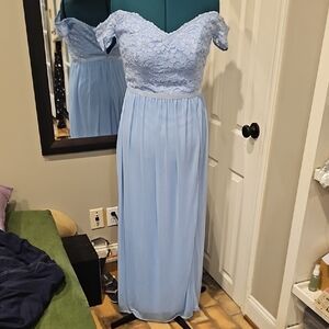 Blue Sweetheart Flutter Sleeve Maxi Gown